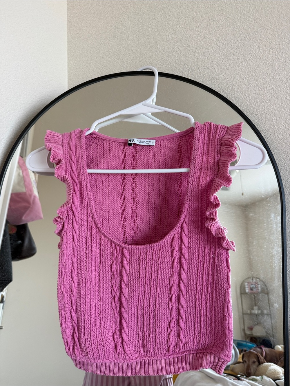 Zara Pink Cable-Knit Ruffle Tank